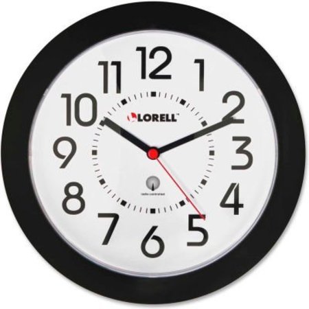 LORELL Lorell® 8.5" Round Radio Controlled Wall Clock, Plastic Case, Black 60990